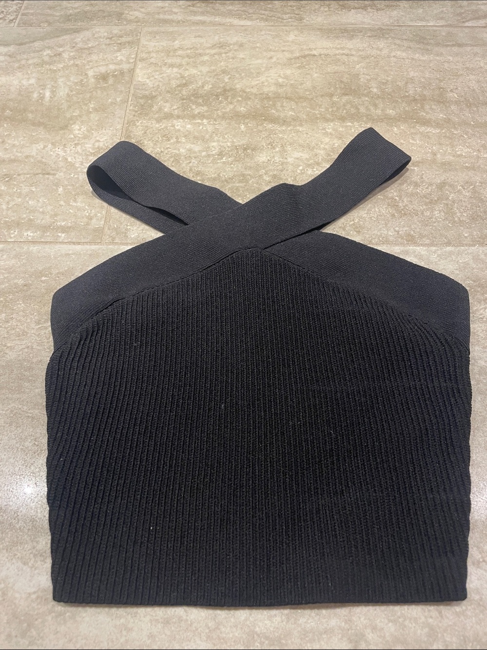 Babaton Black One-Shoulder Ribbed Knit Dress Top